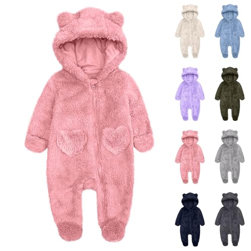 AIMAOMI Baby Fleece Jumpsuits Soft Hooded Bear Ear Onesie Beige 0-3 Months - image 5