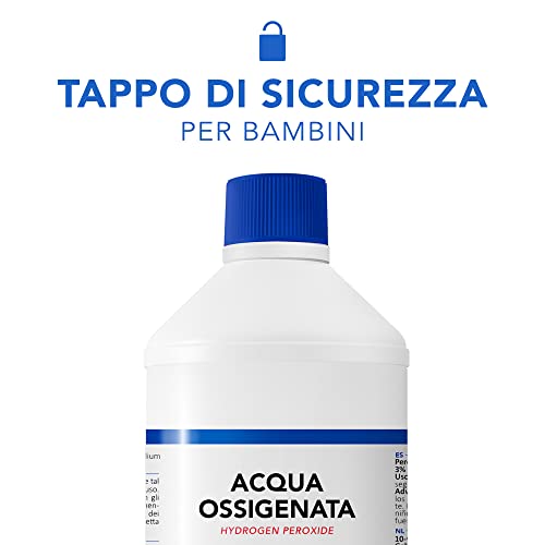 AIESI® Acqua Ossigenata disinfettante F.U. 3% 10 Volumi con tappo di sicurezza per bambini flacone da 1 litro, Made in Italy - immagine 4