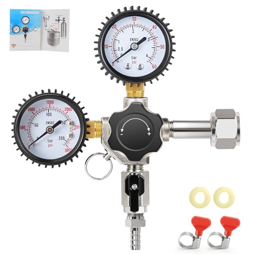 MRbrew CO2 Regulator Single Output CGA-320 Keg Regulator Draft Beer Regulator with 0-60 PSI Working Pressure & 0-3000 PSI Tank Pressure CO2 Tank Pressure Regulator for Homebrewing
