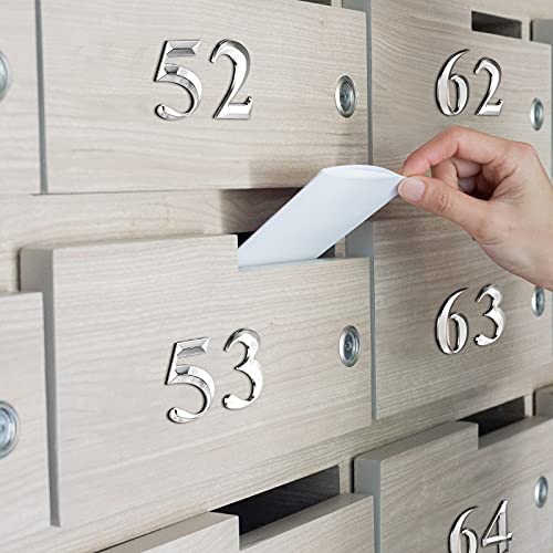 House Numbers 3D Door Mailbox Numbers 0-9 Self Adhesive House Door Numbers House Street Address Numbers Stickers For House, Apartment, Office, Hotel Room, Mailbox Signs (Silver, 4 X 2.5 Inches) #TOP3