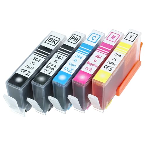 vhbw 5X Cartuchos de Tinta Compatible con HP Photosmart B209a, B210   Cian, Magenta, Yellow, Negro, Foto Negro con Chip (Compatible)