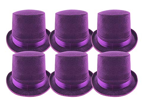 Carnavalife Pack 6 Sombrero chistera de Copa de Fieltro Satén Gorro de Ronda Mago con Cinta de Raso Accesorios del Traje de Fiesta (Morado)