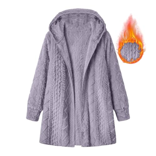 Jackets for Women Casual Fuzzy Fleece Sherpa Jackets Warm Cozy Cardigan Sweater Purple L - image 5