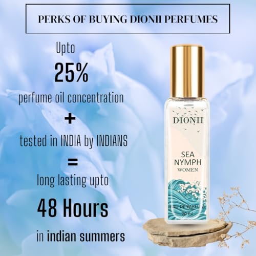 Image of Dionii SEA NYMPH Womens Eau De Parfum Perfume | Long Lasting Aquatic Fragrance With Lilac & Damask Rose, 20 ML
