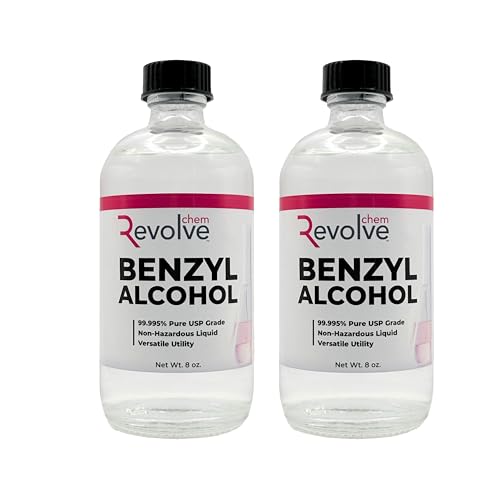 REVOLVE CHEM Benzyl Alcohol 8 oz High Purity USP Solvent in Sterile Glass Bottle (2 Pack)