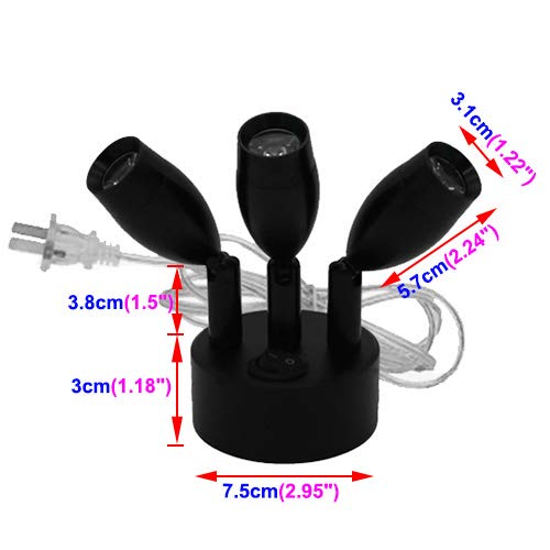 LUMINTURS 3W Three Heads LED Wall Mount Spotlight Adjustable Picture Light Plug In Lamp On/Off Button Cabinet Black Finish Nature White