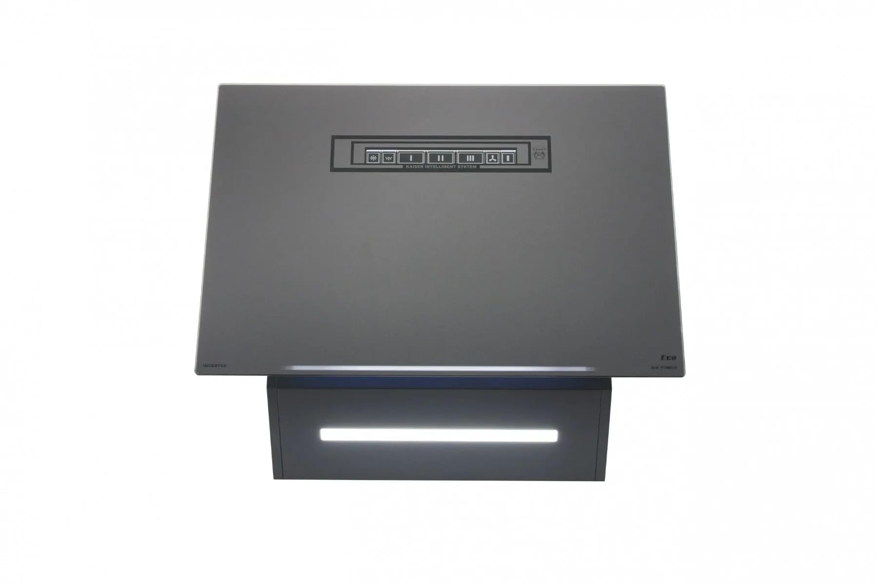 Kaiser Dunstabzugshaube AT 6402 ECO Schräghaube 60cm kopffrei Abzugshaube Wandhaube Moire Glas in Graphitgrau, 850m³/h, leise 39 dB, TouchControl, Ambient Light, Umluft|Abluft, Aktivkohlefilter inkl.