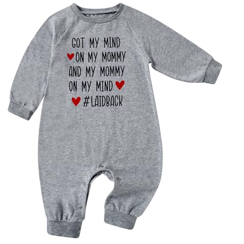 Image of UNICOMIDEA Babies Boys Outfits 0-3 Months Grey Long Sleeves Funny Print Baby Clothes Got My Mind On My Mommy And My Mommy On My Mind NewBorn Playsuit Buttons Causal Homewear