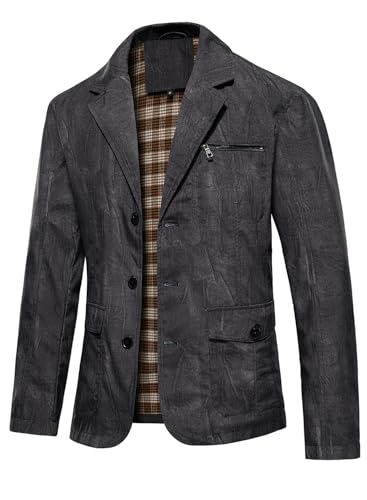 HOOD CREW Men’s Casual Blazer Vintage Sports Coat Button Up Lightweight Business Suit Jackets with Pockets