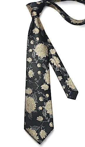 Image of Enlision Ties for Men Floral Tie Handkerchief Cufflinks Set Formal Flower Classic Mens Necktie & Pocket Square Wedding