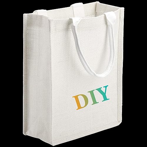 Deayou 6 Pack Jute Burlap Tote Bag, Burlap Gift Bag With Handle, Jute Beach Tote Laminated Interior, Reusable Lined Grocery Shopping Bag For Bridesmaid, Diy, Wedding,9.8''X11.8''X3.9'', White #TOP6