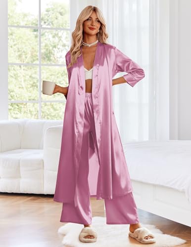Image of Ekouaer Silk Robes for Women Long Satin Bride Bridesmaid Wedding Party Robes Lightweight Sexy Sleepwear with Pockets