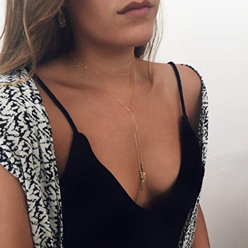 Preisvergleich Produktbild Jovono Boho mehrschichtige Halsketten mit handgefertigten Kupfer Quadrat Perlen Halskette Schmuck für Frauen und Mädchen (Gold)