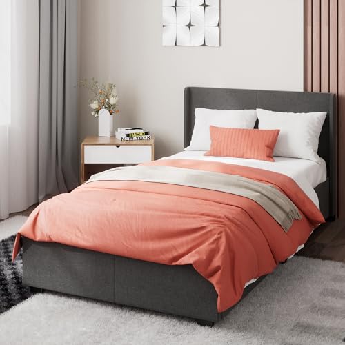 Zinus Maddon Cama 90x190 cm - Altura 31 cm con almacenamiento debajo de la cama - Ottoman Gas Lift Marco de cama tapizado con almacenamiento - Gris Oscuro