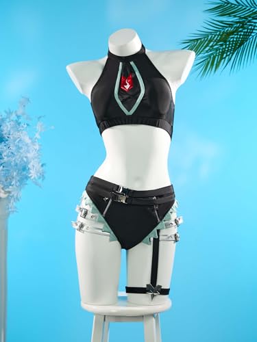 haikyuu Women Jane Cosplay Two Piece Swimsuit with Chiffon Cover-up Bikini Set Mesh Cutout4