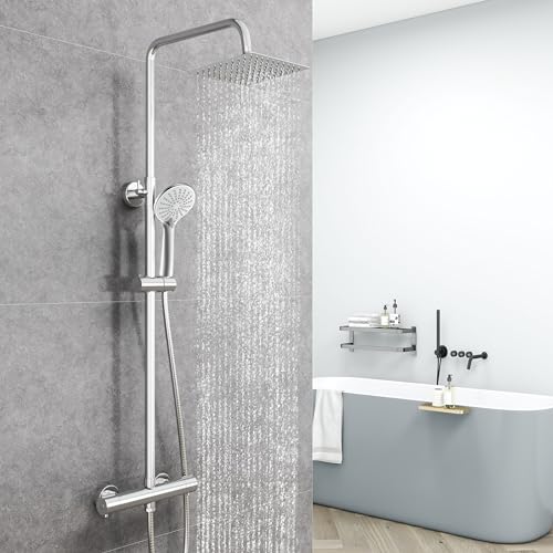 AICA Ensemble de Colonne de Douche Thermostatique pour Salle de Bain, Robinet de Douche Thermostatique, 3 Modes de Pulvérisation, Chromé, Hauteur Réglable...