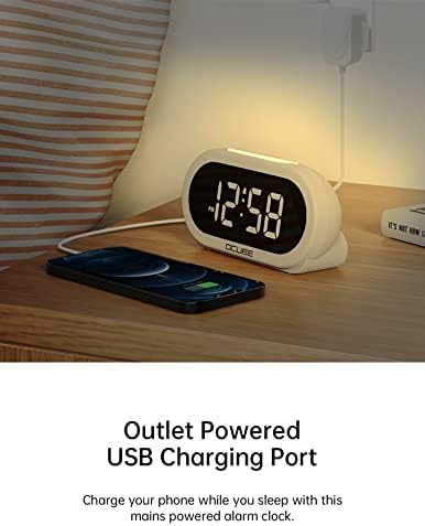 OCUBE Digital Alarm Clock with 7-Color Night Light, Bedside Clocks Mains Powered with Dimmable Brightness, Adjustable Volume, 5 Alarm Sounds, USB Charging, Snooze, 12/24H, Electric Clock for Bedroom