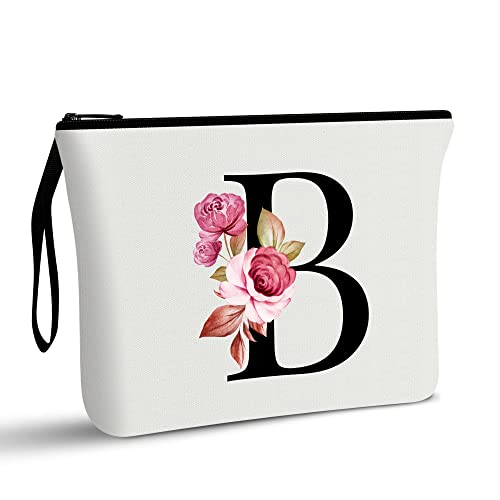 Image of Vavabox A-Z Personalized Makeup Bag, Birthday Gifts for Women Mom, Gifts for Best Friend, Bride Bridesmaid Cosmetic bag (B, White)
