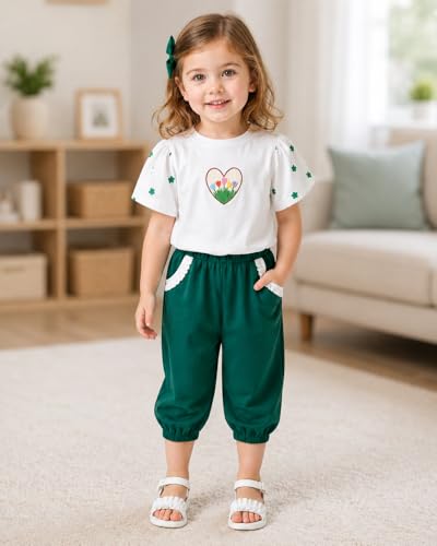 Image of Bold N Elegant Girls Floral Print Balloon Sleeve T-Shirt Top and Capri Shorts Summer Clothing Set for Infant Toddler Baby Girls