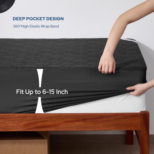 Image of BEDLORE 2 Pack Waterproof Mattress Protector, Twin XL Size Mattress Pad with Deep Pocket 6 inch-15 inch Depth, Soft Breathable Bed Mattress Cover for Bedroom, College Dorm (Black)