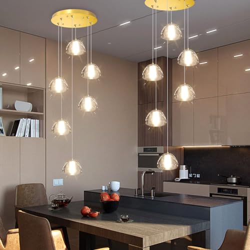 Image of Mini Crystal Chandeliers for Kitchen Island 6-Lights LED Pendant Light for Dining Room Bedroom Foyer Entryway Warm Light 3000K Bulb Included