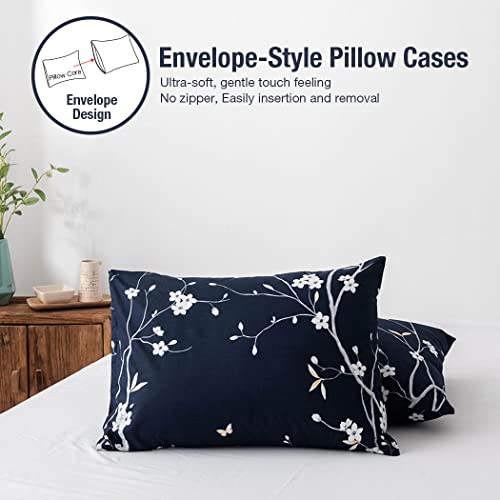 Lekesky King Size Duvet Cover Sets Blue, Floral Bedding Sets Soft Microfiber - Image 4