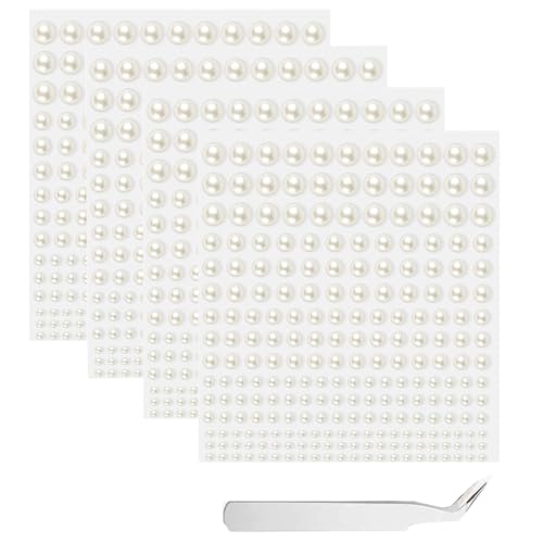 jatimdotin Autocolante de pérola, 900 peças folhas autocolante de pérola autoadesivo, 2/3/4/5/6 mm gemas faciais, autocolante de pérola semicircular para maquilhagem, arte de unhas, artesanato
