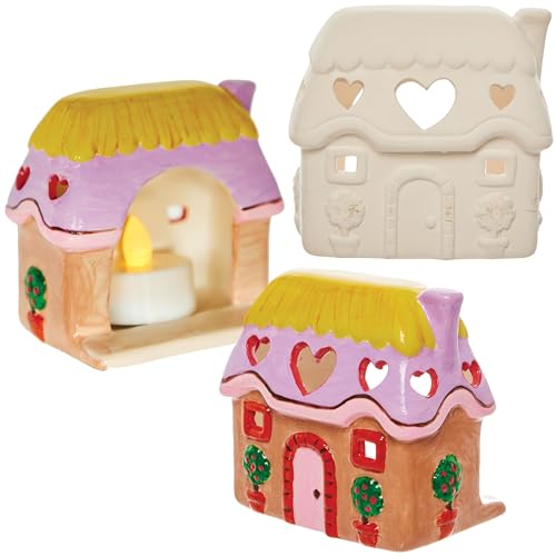 Baker Ross FN379 Portacandelitas Cabaña de Primavera - Pack de 2, Pintura en cerámica para niños, Portacandelitas infantiles para pintar