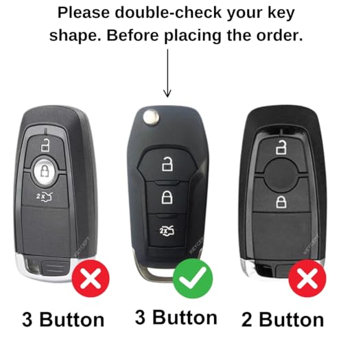 Image of KEYCEPT Metal Key Cover Compatible for Ford Figo, Aspire, Endeavour Flip Key 3 Button Flip Key with Keychain (Short Keychain).