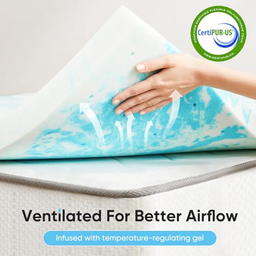 Image of NEWBULIG 4 Inch Cal King Cooling Gel Memory Foam Mattress Topper | Gel memory foam relieves pressure, ventilated design keeps cool. Fits Cal King size, CertiPUR-US certified, comes in a box.
