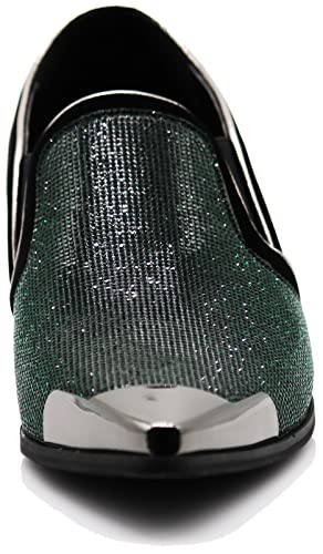 Image of Enzo Romeo Crisiano Men Rhinestone Chrome Toe Suede Pointy Dress Loafer Slip On Shoes