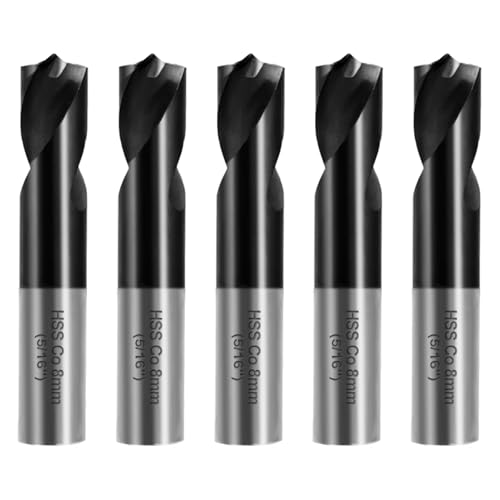 Image of RENYU 5Pcs Cobalt Spot Weld Drill Bit Set Kit, Titanium Coated High Speed Cobalt Steel Weld Cutter Drill Bit Weld Removal Tool 5 /16-inch (8mm) Black