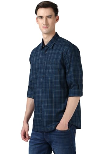 Image of Peter England Men Cotton Premium Checkered Full Sleeve Slim Fit Casual Shirt