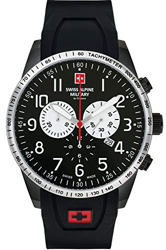Reloj Swiss Alpine Military by Grovana Chrono 10 ATM con correa de silicona (negro/negro)