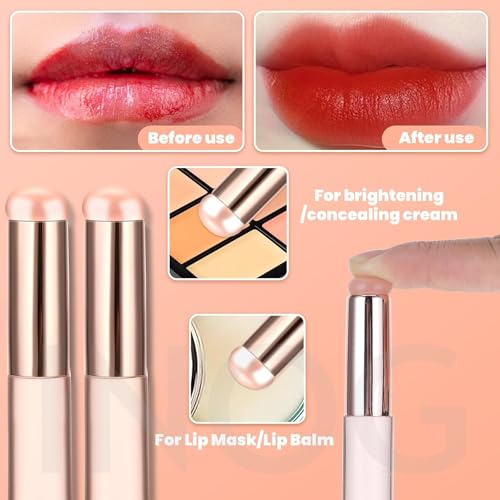 Image of INOG 2pcs Silicone LipBrush LipApplicator with Cap Elastic Silicone LipBalm Applicator Reusable LipMask Applicator LipSmudge Brush for Lipstick LipGloss LipTint LipMask LipMakeup Brush(Rose Pink)