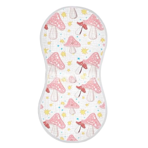 Muslin Baby Burp Cloths, Pink Orange Mushrooms Cotton Soft Burp Cloths for Newborns​​, Extra Absorbent Burp Cloths 1-Pack​​, 22 x 11 Inch