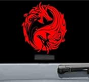 JS Artworks Yin yang Dragon Vinyl Decal Sticker (RED)