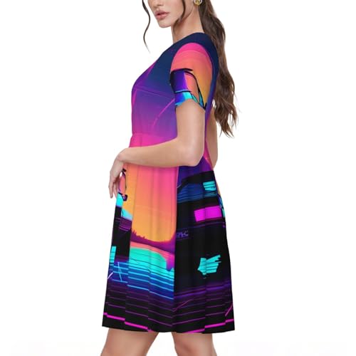 Robe d'été décontractée Retrowave anti-chaleur fluide à manches courtes - 2