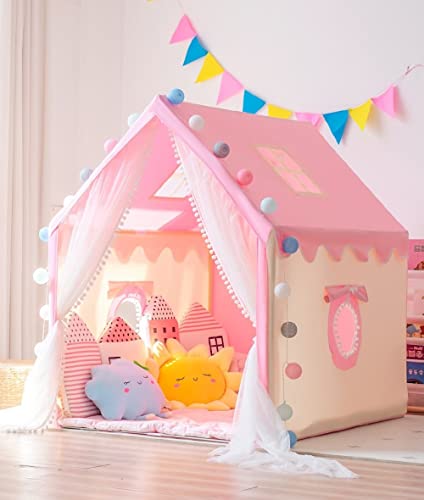 Casitas, Toy Risom Casa de Campaña para Niñas, Castillo de Princesa con Luz de Estrellas, Diadema y Cetro, Juego de Carpa Niño Casita Portatil Juguete Tienda de campaña...