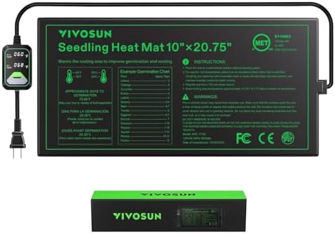 VIVOSUN 10"x20.75" Seedling Heat Mat with Built-in Temperature Controller, UL & MET-Certified Waterproof Plant Heating Pad for Germination, Hydroponics, Brewing, Breeding, and Greenhouses