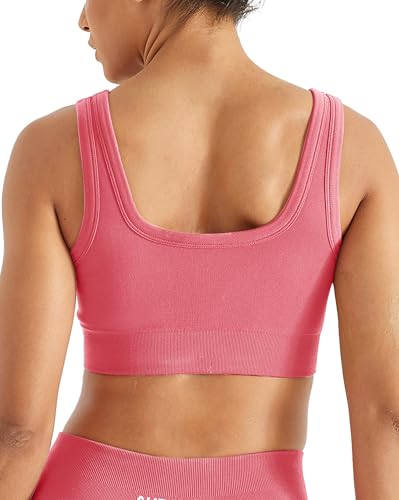 Image of AUROLA Power Womens Square Back Basic Sports Bra - Square Neck Padded Low Impact Yoga Bra Workout Crop Top