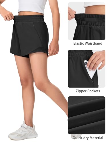 Girls Athletic Shorts with Liner Quick Dry Running Soccer Shorts with Zip Pockets for Kids Active Sports Volleyball3