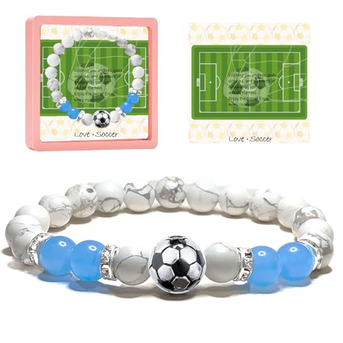 SODLYUE Soccer Bracelet Gifts - Unisex Soccer Jewelry, Inspirational Sports Bracelet for Soccer Lover Coach Player, Blue