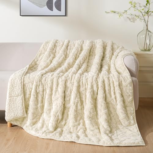 Image of Uttermara Weighted Blanket for Adults Twin Size 15lbs 48x72 inches, Dual Sided Soft Jacquard Sherpa Weighted Blankets, Thick Heavy Blanket for Sleeping and Calming, Beige