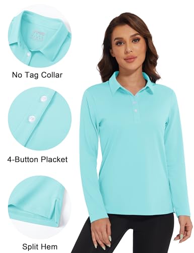 Magcomsen MCS-L22W672-441-LIGHT BLUE-L Long Sleeve Hiking Polo T Shirts For Women Upf 50+ Uv Protection Quick Dry Spf Shirt Lightweight Tops Light Blue,M thumb #4