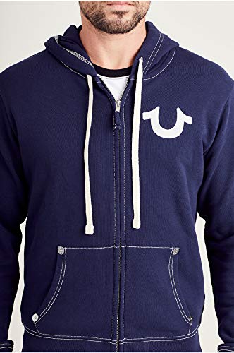 True Religion Men's Classic Logo Long Sleeve Zip Up Hoodie, True Navy, Large #TOP2
