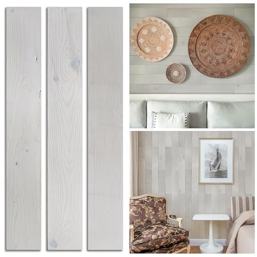 W&S Peel and Stick White-Washed Real Pine Wood Wall Planks,Adhesive