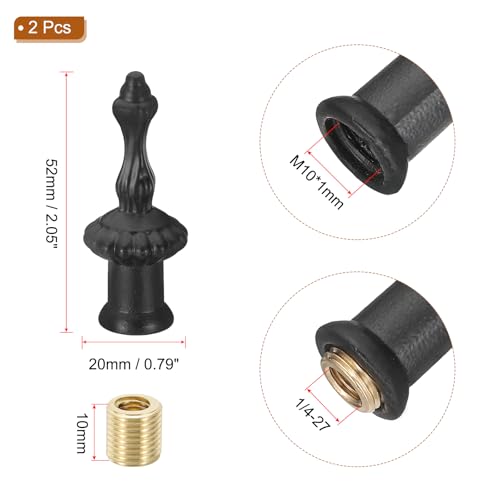 Image of PATIKIL 20x52mm Lamp Shade Finial, 2 Pcs Lamp Finials Caps Knob M10x1mm Threaded Zinc Alloy Solid Lamp Finial Decoration for Lamp Shade Table Floor Lamps, Black