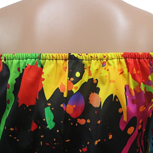 Meslima Women Plus Size One Piece Outfits- Graffiti Print Off Shoulder Long Sleeve Loose Short Pants Jumpsuits Black Xl #TOP3