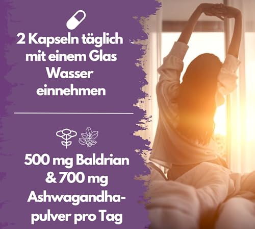 EXVital Ruhepause, mit Baldrian & Ashwagandha, Hochdosiert mit 500 mg Baldrian pro Tagesdosis, 200 vegane Kapseln reichen für 100 Tage! Frei von Zusätzen & in Deutschland hergestellt